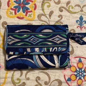 Vera Bradley Navy Blue Quilted Trifold Wallet with Green Accents